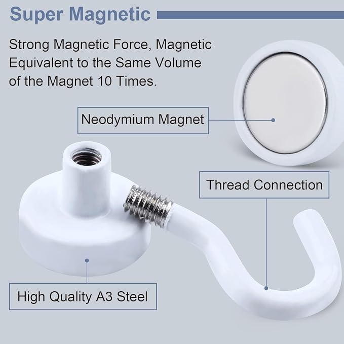 DIYMAG Magnetic Hooks 45pcs 30lbs Cruise Essentials 2026 Magnet Hook White - Image 2