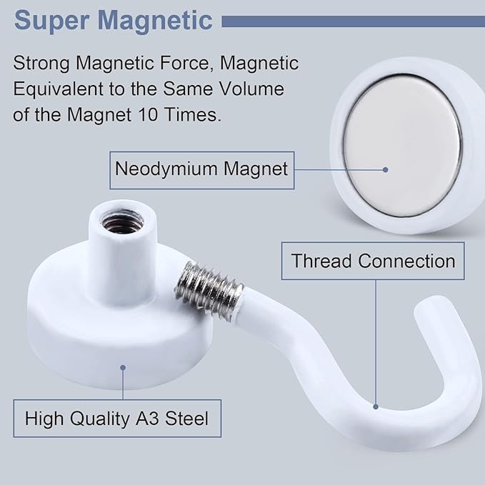 DIYMAG Magnetic Hooks 20pcs 30lbs+ Cruise Essentials 2026 Magnet Hook White - Image 2