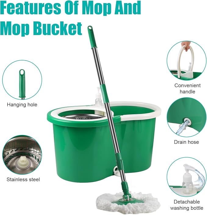 Spin Mop and Bucket with Wringer Set, 3 Microfiber Mop Heads - Image 5
