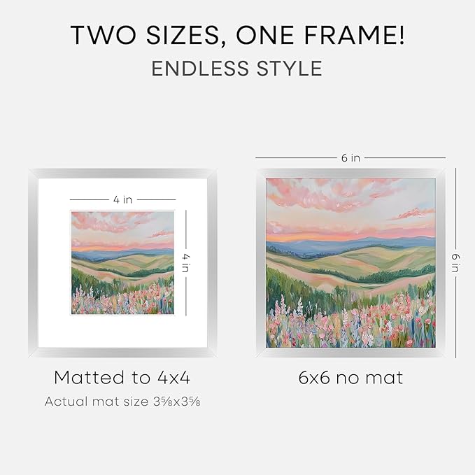 Homeforia 6x6 Silver Picture Frame, High End Metal 6 x 6 Square Frames with Mat 4 by 4 Photo, 6x6 Brass Frame Matted to 4x4 inch Print, 6by6 Wall or Tabletop Frames, Tempered Glass, Wall Kit, Set of 3