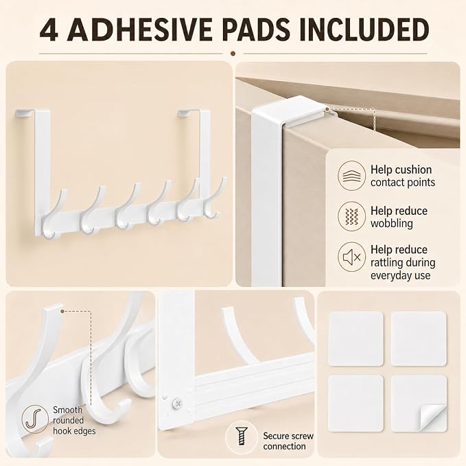 Peasulin Over The Door Hooks, 1 Pack White Door Hanger Rack | - Image 4