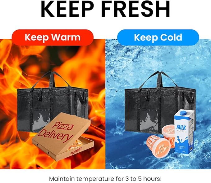 NZ home Insulated Bags for Food Delivery (3XL PRO) Grocery Shopping Cooler Bag, Pizza Delivery, Hot & Cold Catering Tote, Reusable, Foldable & Heavy Duty (4 Pack, Blue)