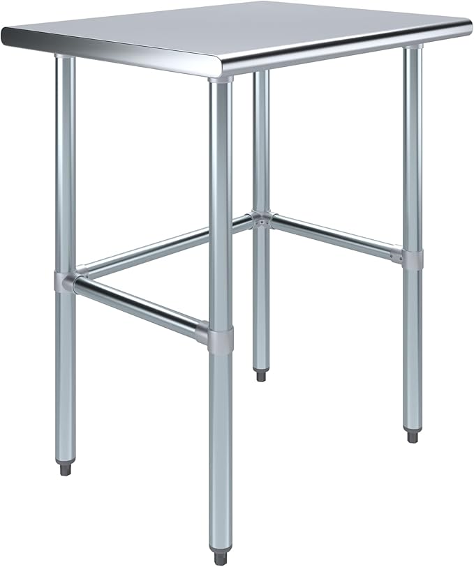 AmGood Stainless Steel Work Table Open Base | NSF Kitchen Island Food Prep | Laundry Garage Utility Bench (30" Long X 24" Deep)