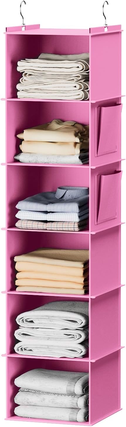 YOUDENOVA Hanging Closet Organizer and Storage, Light Pink | Breathable Fabric - Image 8