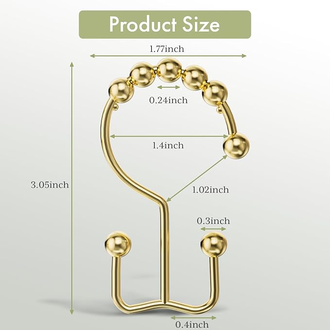 Gold Shower Curtain Hooks Rings, Stainless Steel Shower Curtain Rings - Image 2
