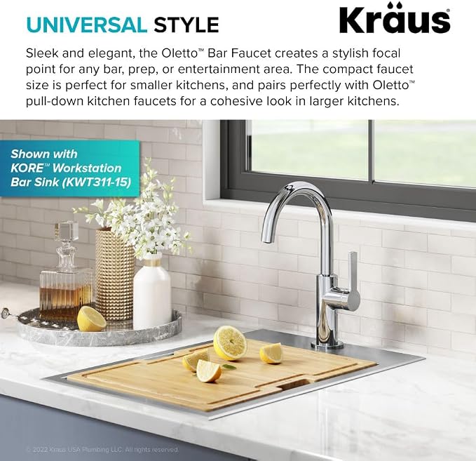 Kraus Oletto Single Handle Kitchen Bar Faucet in Chrome, Kitchen Sink Faucets - Image 4