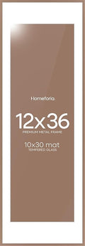 Homeforia 12x36 Picture Frame Mocha, High End Metal 12x36 Poster Frames with Mat 10x30 inch Photo, 12 x 36 Mocha Frames Matted to 10 by 30 Art, 36x12 Panoramic Frames, Tempered Glass, Wall Kit, Set of 1