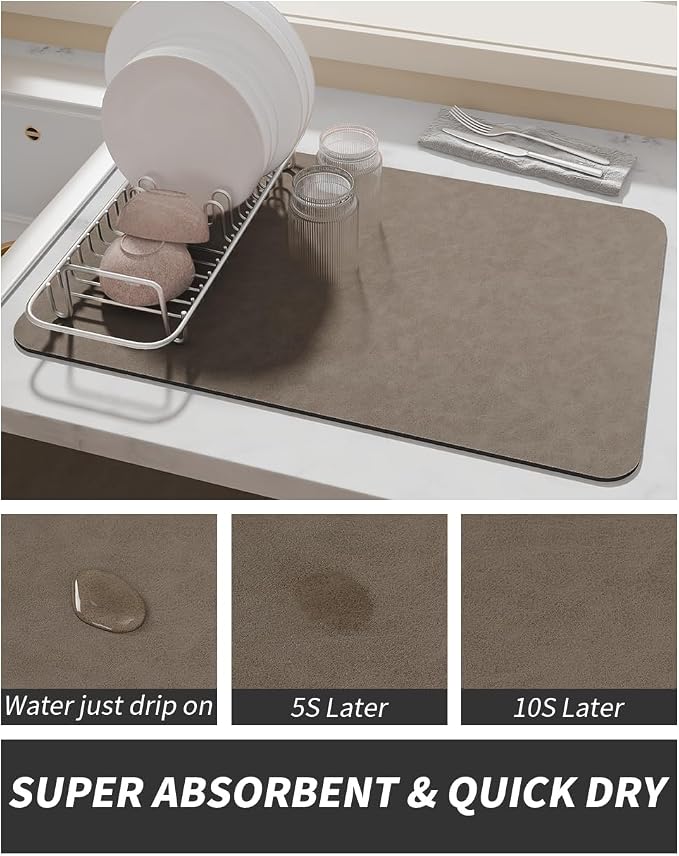 AMOAMI-Coffee Mat Hide Stain Rubber Backed Absorbent Dish Drying Mat - Image 3