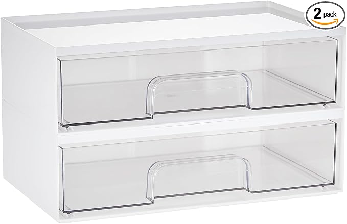 Vtopmart White Stackable Storage Drawers, 2 Pack Wide Organizers | Pull-Out by Vtopmart
