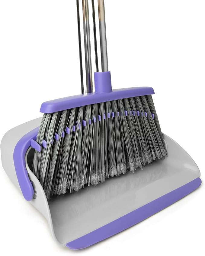 Broom and Dustpan Set with 51" Adjustable Long Handle-Gray Purple | Long Handle by OOOFLOWER