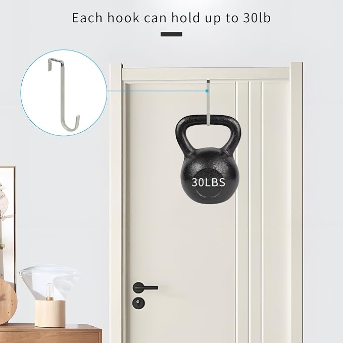 FYY Over the Door Hooks, Single-Hanger 4 Pack, Fits Doors 1.6" Grey | Heavy - Image 4