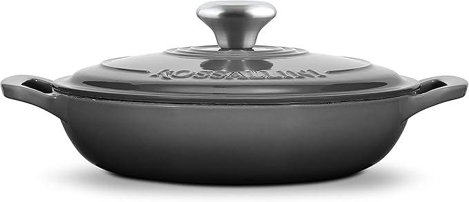Signature Enameled Cast Iron Braiser, Non-Stick Serving Pot with Tight Fitting Lid for Perfect Roasting, Baking, Sauteing, Searing, and Pan Frying | 3.5Q (3.3L) - Oyster Grey