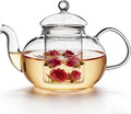 1000ml(33.8oz) Borosilicate Glass Teapot with Removable Glass Infuser, Stovetop Safe Large Tea Kettle for Blooming and Loose Leaf Tea