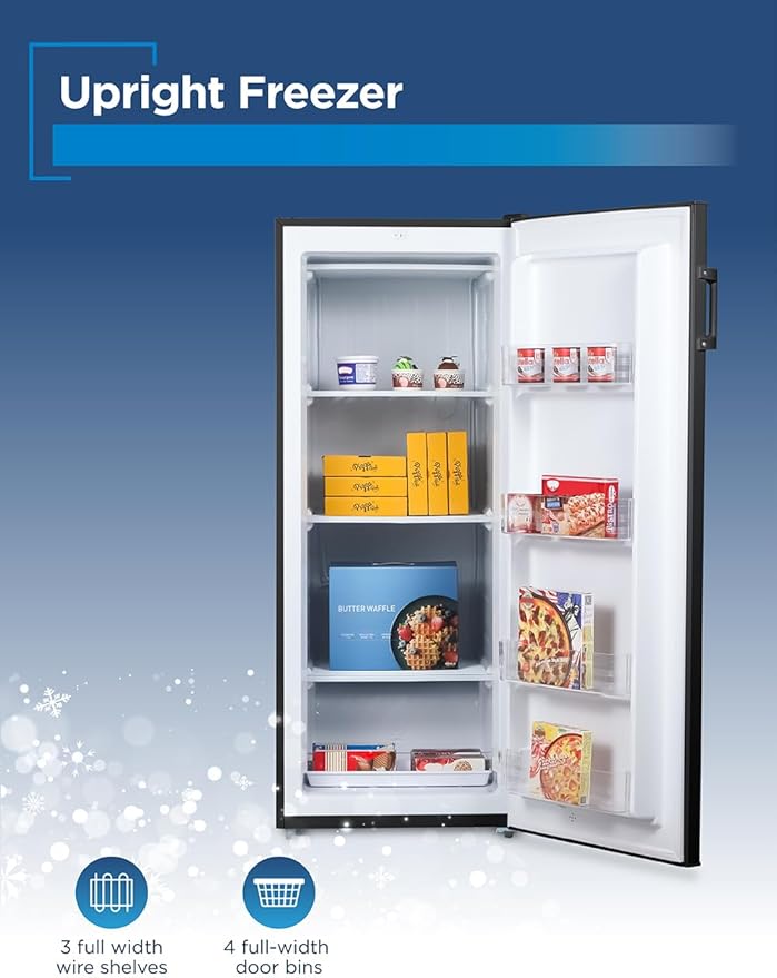BLACK+DECKER 8.5 Cu. Ft. Upright Freezer, Stand Up Freezer with Mechanical Temperature Control, Freezer Upright with 3 Shelves and 4 Door Bins, Manual Defrost, R600a Refrigerant, BUF850LB, Black