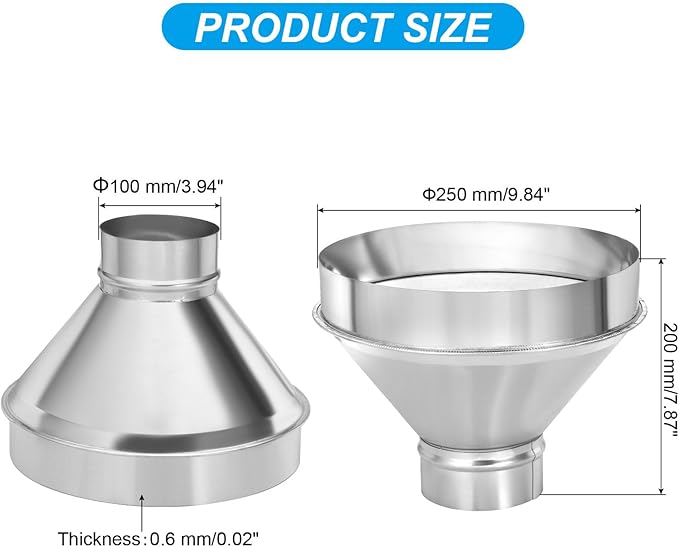 PATIKIL 10 Inch to 4 Inch Round Duct Reducer Increaser Connector, Galvanized Steel Air Duct Adapter Pipe Fitting for Bathroom Kitchen Inline Ventilation Systems, Silver Tone
