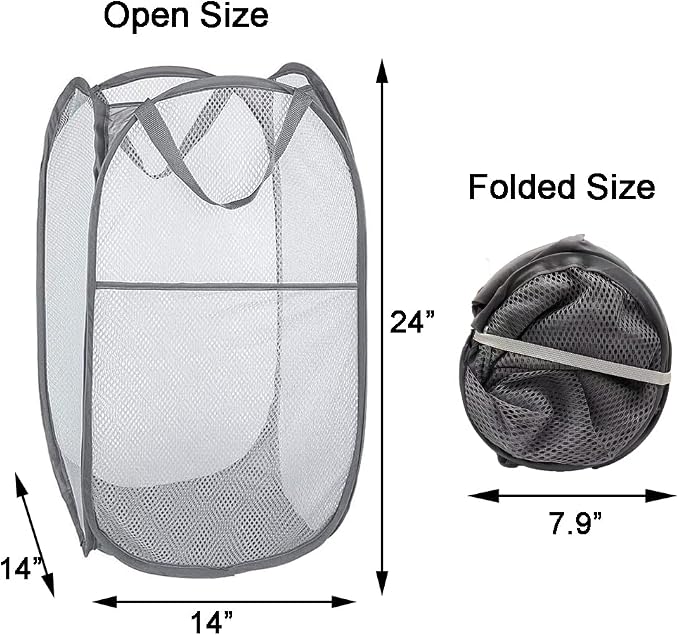 2 Pack Pop Up Laundry Hampers, Collapsible Mesh Laundry Basket, Foldable - Image 2