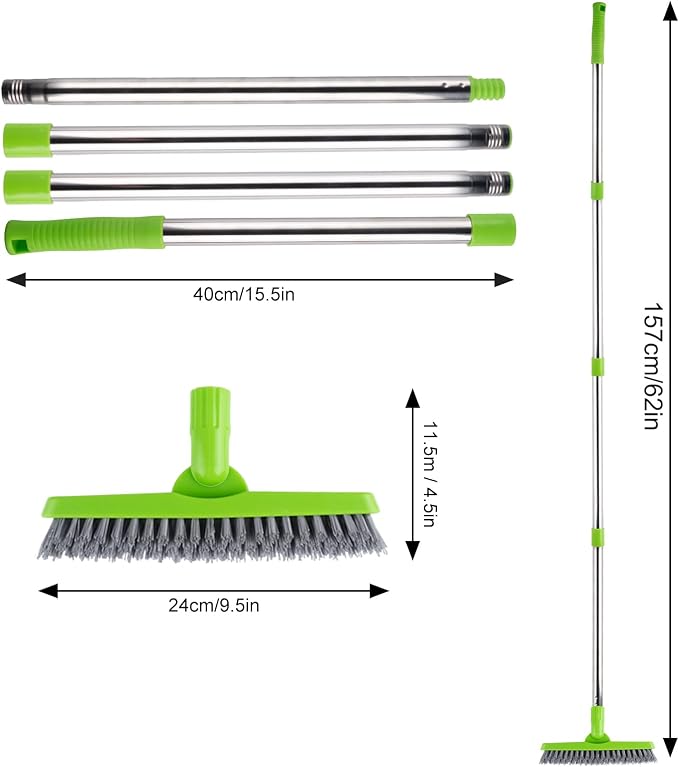 2 Pack Grout Brush with Long Handle, Swivel Cleaning Grout Line Scrubber - Image 3