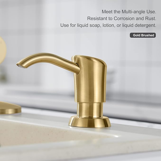 GAGALIFE Dish Soap Dispenser for Kitchen Sink, 17 oz Bottle, Brushed Gold | - Image 8