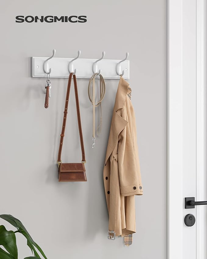SONGMICS Wall-Mounted Coat Rack, Hook Rack, 8 Dual Metal Hooks, in the Entryway - Image 2