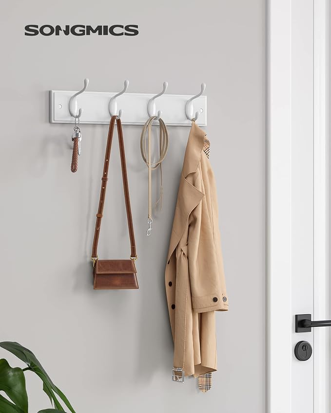 SONGMICS Wall-Mounted Coat Rack, Hook Rack, 4 Dual Metal Hooks, in the Entryway - Image 2