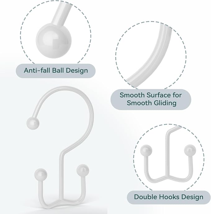 Shower Curtain Hooks, Durable Shower Curtain Rings Rust Proof, Double Glide - Image 5