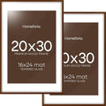 Homeforia 20 x 30 Walnut Frame, High End Dark Oak 20x30 Wooden Poster Frames with Mat 16x24, 20 x 30 Brown Wood Picture Frame Matted to 16 x 24, 30x20 Hanging Frame, Tempered Glass, Wall Kit, Set of 2