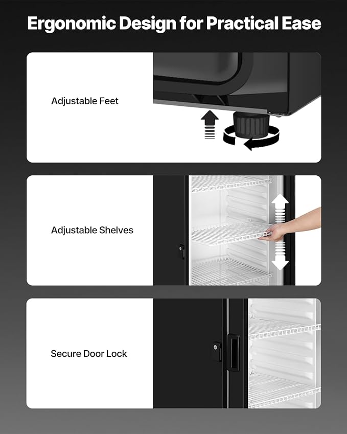 VEVOR Commercial Merchandiser Refrigerator, 13.3 CU.FT Glass Door Display Refrigerator, Beverage Cooler Merchandiser with Adjustable Shelves, Soft LED Light, Customizable Lightbox, Black
