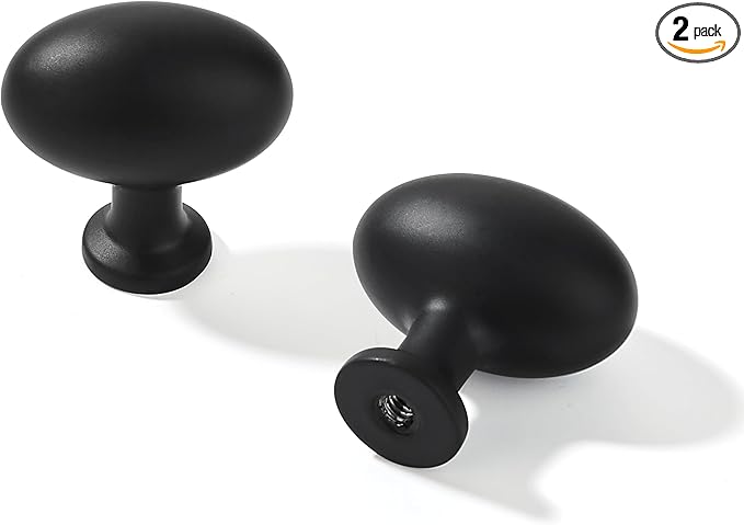 khtumeware 2 Pack 1-3/8 inch(35mm) Black Cabinet Knobs Dresser Knobs Oval Drawer Knobs Kitchen Cabinet Hardware Egg Knobs for Dresser Drawers