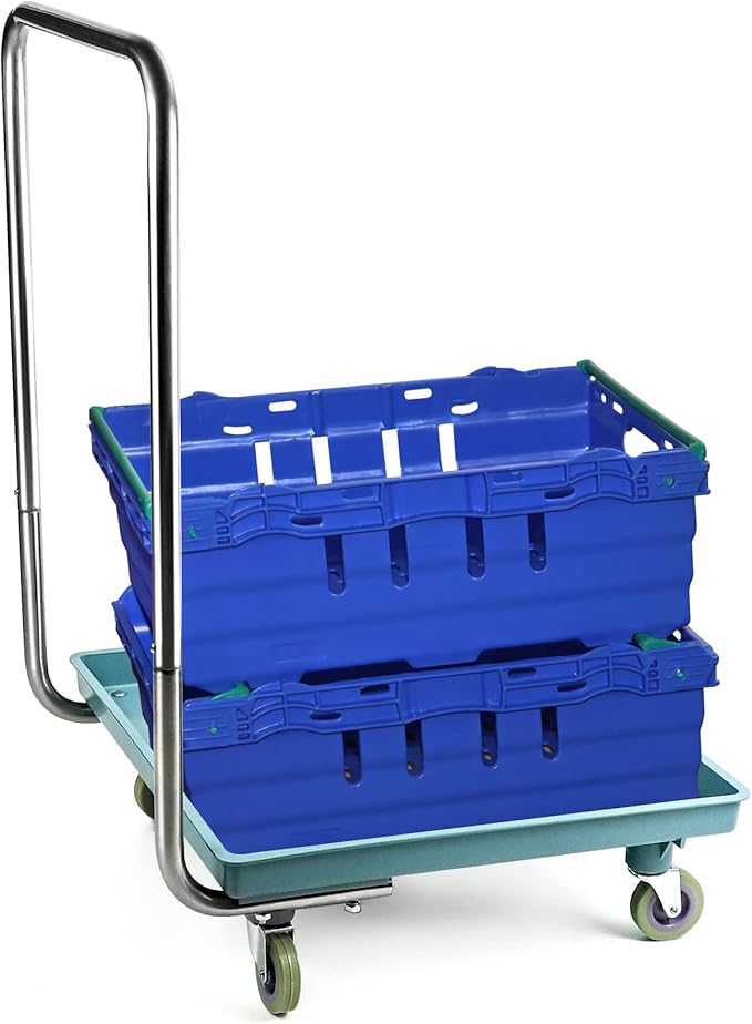 QWORK Warewashing Rack Dolly, 21.26" x 21.26" x 34.65", 200 Lbs Load Capacity, with Detachable Handle and 4 Swivel Casters, 1 Pack