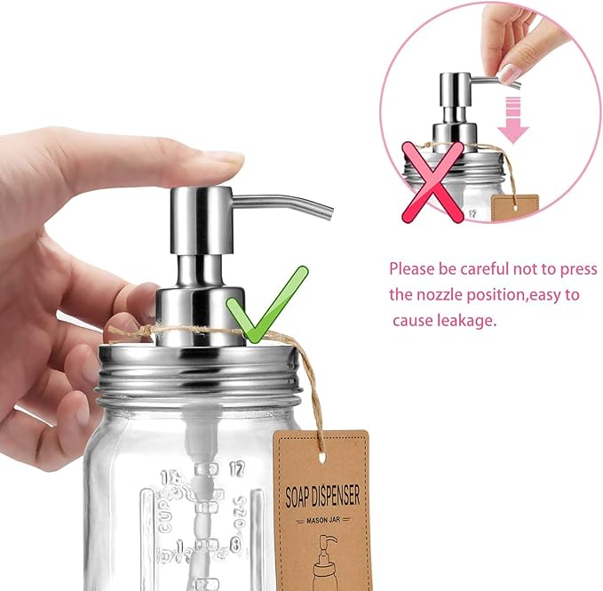 Amolliar Mason Jar Liquid Soap Dispenser, Lotion Soap Brushed Nickel 2 Pack | - Image 6