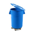 PRO&Family Commercial Round Trash Can with Lid and Dolly Rolling Waste Container, Ingredient Bin, Heavy-Duty Plastic, Anti-Static, Kitchen, Office, Outdoor Use (Blue, 44 Gallon)