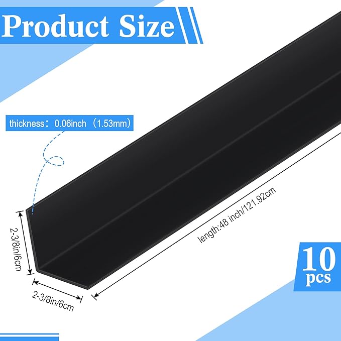 Sasylvia 10 Pcs 2-3/8 x 48 Inches Wall Corner Protector Guards, Avoid Scratching Scuffs, Black Vinyl Corner Trim Molding, Easy to Install & Cleaning for Door Countertop Furniture Cabinet Protection