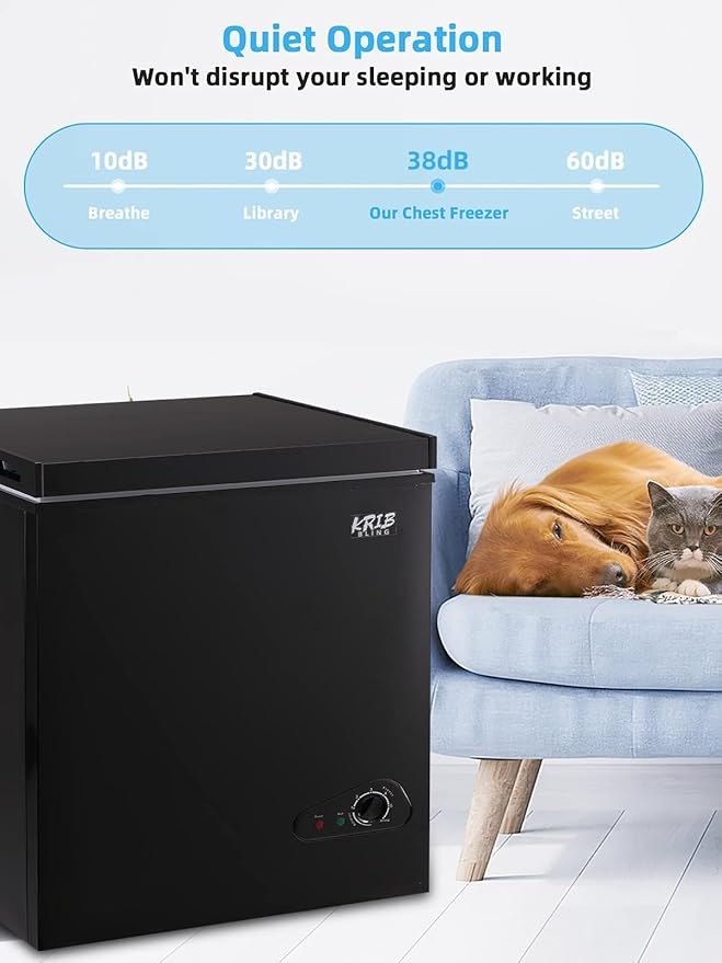 Chest Freezer 5.0 cu.ft Mini Adjustable 7 Thermostat Compact Deep Freezer Top Door Low Noise with Removable Basket Black