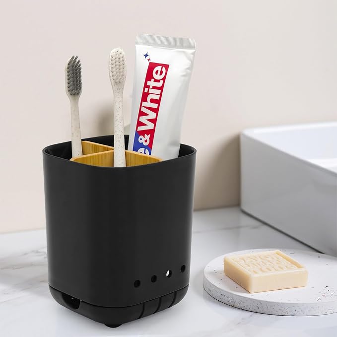 Toothbrush Holder with Bamboo Divider, Detachable - Image 2