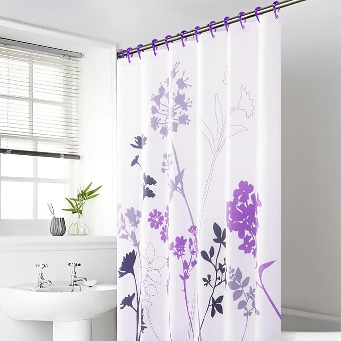 Top-spring Purple Shower Curtain Hooks 12Pcs Drop Shaped Hooks - Image 6