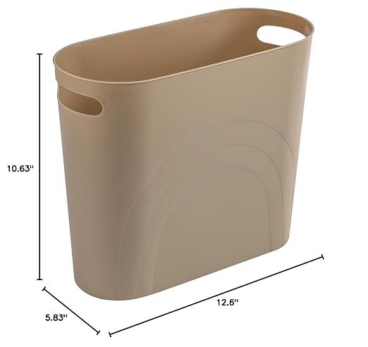 rejomiik Small Bathroom Trash Can, 3.5 Gallon Slim Garbage Can, Khaki | Plastic - Image 8