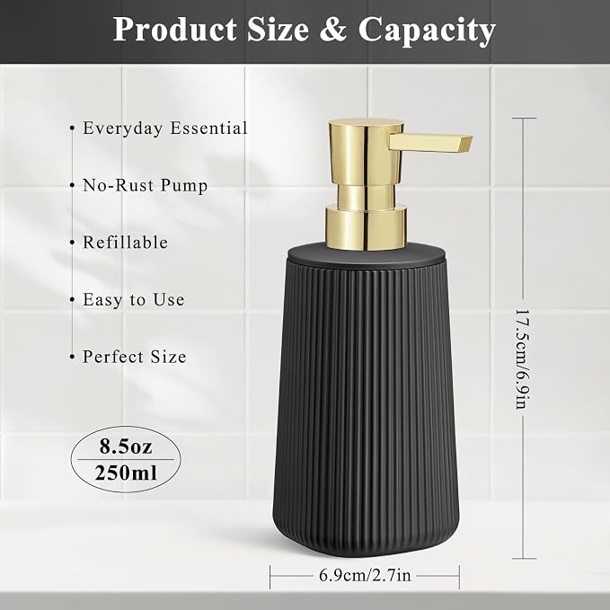Black and Gold 2 Pack Hand Soap Dispensers Set | - Image 6