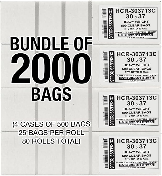 Aluf Plastics 20-30 Gallon 13 Micron Clear Bags 30" x 37" 2000 Count - Image 2