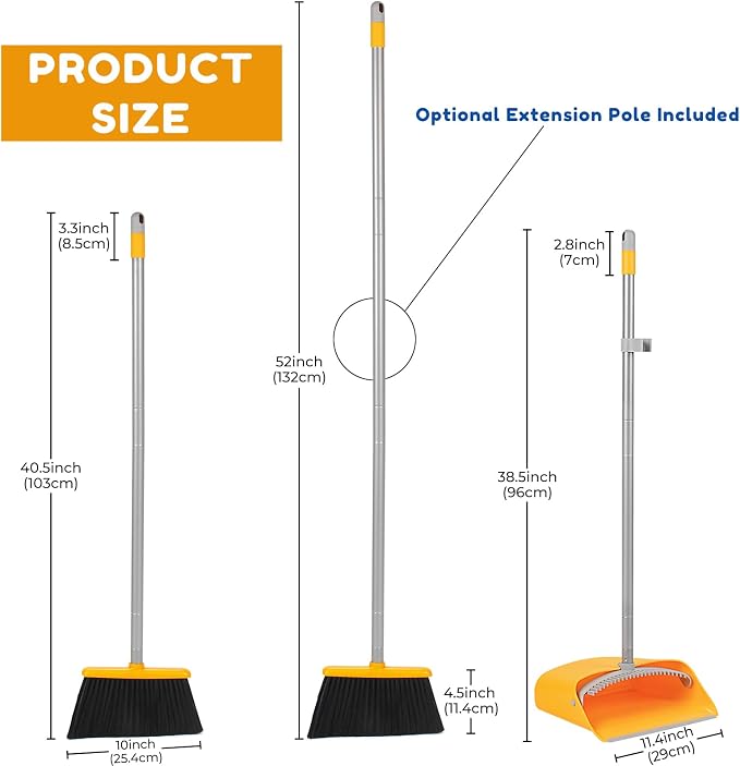 Broom and Dustpan Set with Long Handle 52", Standing Broom and Dust Pan Set - Image 6