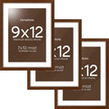Homeforia 9x12 Picture Frame Brown, High End Dark Oak 9 x 12 Walnut Wooden Frames with Mat 7 by 10 Photo, 12x9 Wood Frame Matted to 7x10 Art, Wall or Tabletop Frame, Tempered Glass, Wall Kit, Set of 3