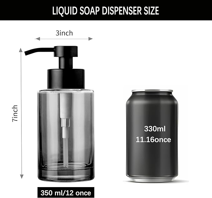 Enra Black Soap Dispenser, Glass Liquid Soap Pump - Image 4