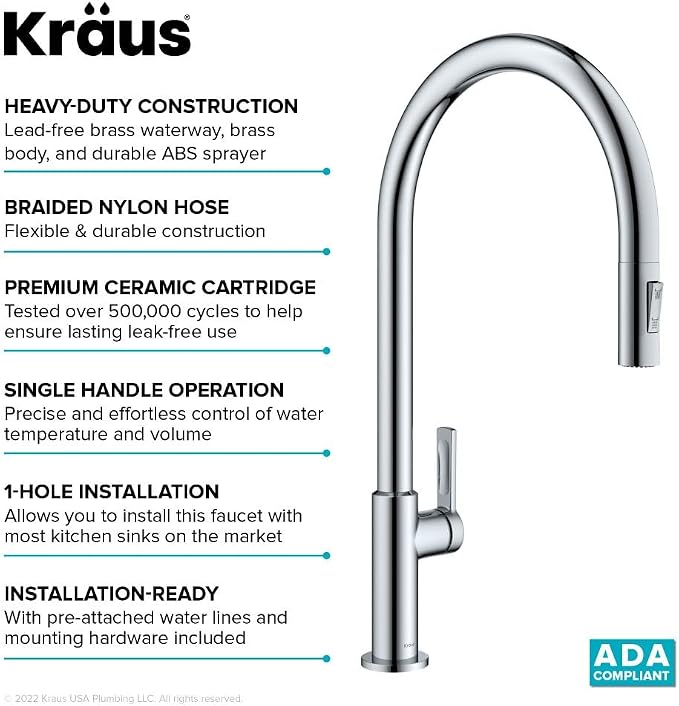 KRAUS Oletto High-Arc Single Handle Pull-Down Kitchen Faucet in Chrome - Image 10
