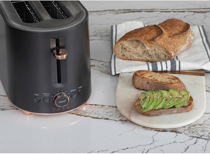 Café Express Finish 2-Slice Toaster | Extra-Wide Slots, Extra Lift for Waffles, Pastries, Texas Toast & More | 4 Pre-Set Functions, 8 Shade Options | Countertop Kitchen Essentials | Matte Black
