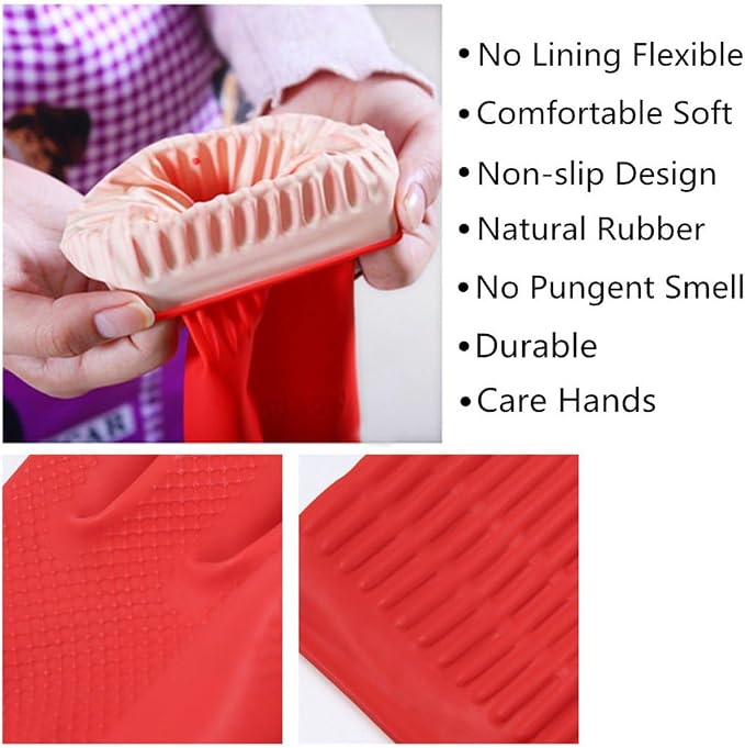 Rubber Cleaning Gloves Kitchen Dishwashing Glove 2-Pairs And Cleaning Cloth - Image 3