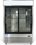 ICECASA 54" W Merchandiser Commercial Display Refrigerator Double Glass Door Reach-in 49 Cu.ft Stainless Steel Display Refrigerator Fan Cooling for Restuarant, Bar, Shop, etc