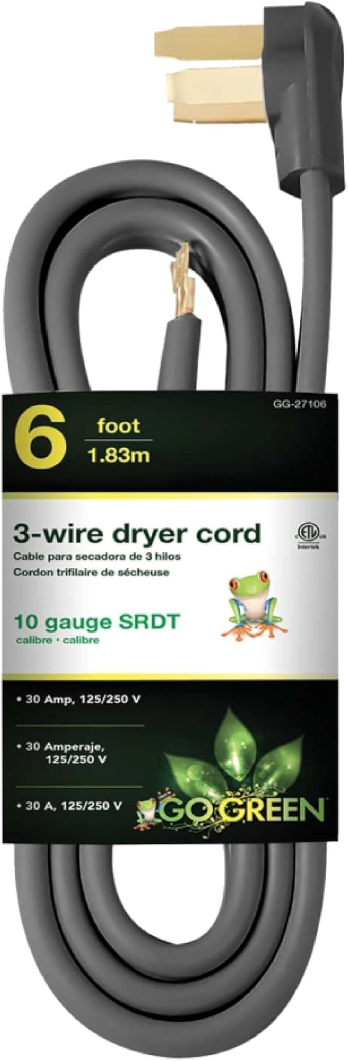 GoGreen Power GG-27106 6’ 3-Wire Dryer Cord, 30 Amps, 6 Ft