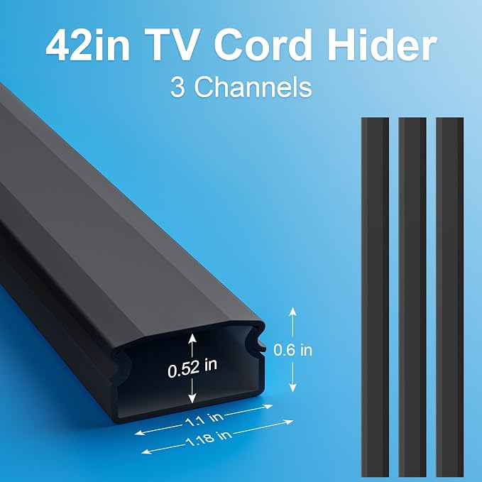 Yecaye TV Cord Hider, 42in Cord Cover Wall Mounted, W1.18in H0.6in, Wire Covers - Image 3