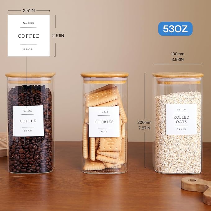 CZZGSM 3 Pack Square Glass Kitchen Storage Jars - 54oz Glass Canisters with - Image 4