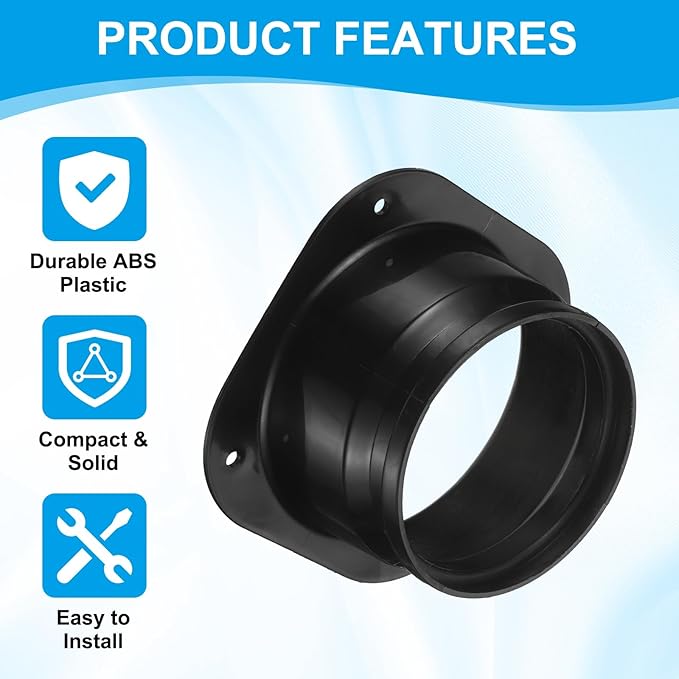 PATIKIL 4 Inch Duct Connector Flange, 3Pack Plastic Straight Pipe Flange Dryer Vent Connector for Air Heating Cooling Ventilation HVAC System, Black