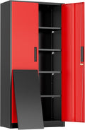 Greenvelly Metal Storage Cabinet,72" Locking Metal Garage Storage Cabinet with Doors and 4 Adjustable Shelves, Lockable Steel Cabinet for Home Office, Garage, Shop, School (Red 32" W x 16" D)